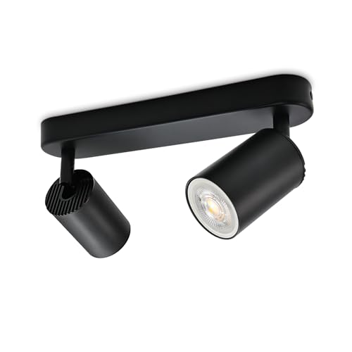 KYOTECH Candeeiro de teto LED preto com 2 focos GU10 orientáveis e giratórios - plano para quarto, salas - sem lâmpada