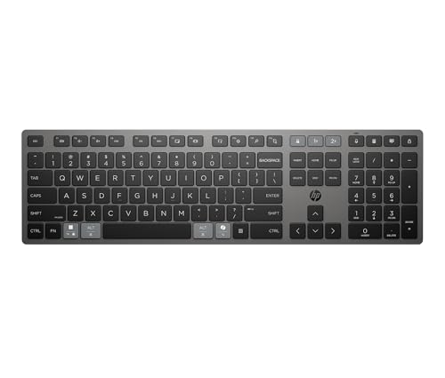 HP 720 Teclado sem fios recarregável ultrafino, modo duplo (USB tipo A e Bluetooth), multidispositivo, 22 botões programáveis, compatível com Windows 10/11, macOS e ChromeOS, preto