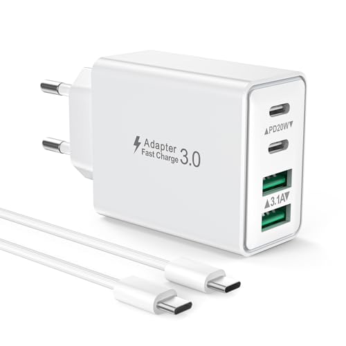 Carregador iPhone carregamento rápido, USB C Charger tomada com 2M cabo USBC para iPhone 16 15 Pro MAX Plus 16e iPad, Samsung carregador USB C múltiplo 40 W 4 portas rápido tipo C tomada adaptador