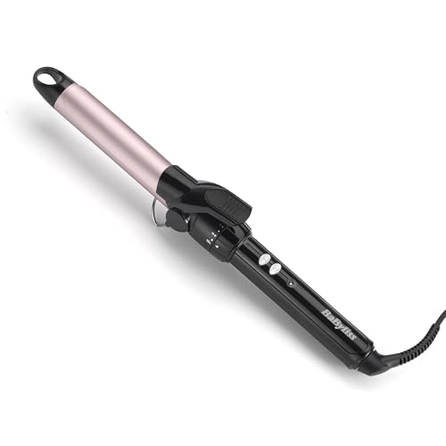 BaByliss Ferro de ondulação de 25 mm para ondular, barril de cetim toch, 10 configurações de calor, modelador de cabelo com pinça, caracóis duradouros, profissional, preto e rosa, C325E
