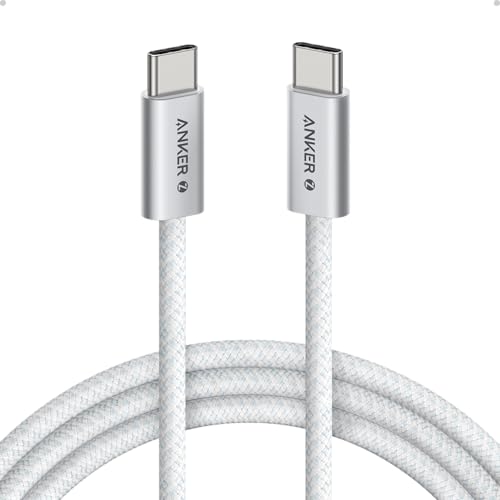 Anker Cabo USB C a USB C Zolo, 240 W cabo de carregamento rápido tipo C entrançado e anti-sujidade, conector fino, para iPhone série 16, MacBook (1,8 m, branco)