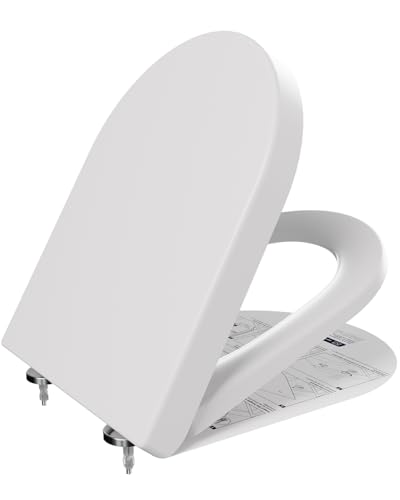 ANYCEE Tampa de sanita amortecida, dispositivo de descida automática, Duroplast, antibacteriana, forma de D, função de libertação rápida, universal, cor branca