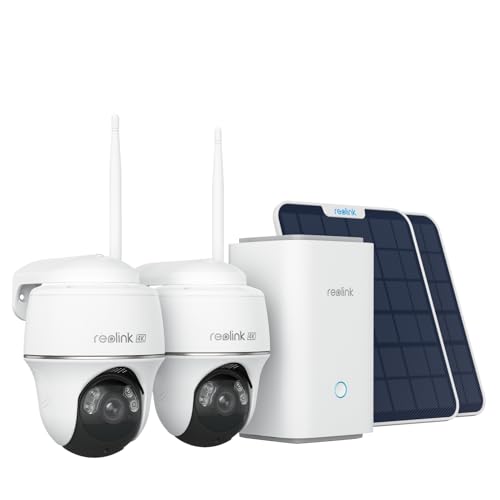 Reolink 4K 360° PTZ Câmara de vigilância WiFi ao ar livre solar com Home Hub, visão noturna colorida de 8 MP, gestão central e armazenamento, sem taxas mensais, conjunto de 2 Argus PT Ultra painel
