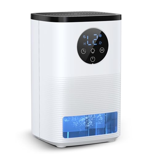 Deshumidificador de 1600 ml, desumidificadores de humidade silencioso, baixo consumo, modo de dormir, desligamento automático, temporizador 24H, descongelação automática, luz ambiente para casa