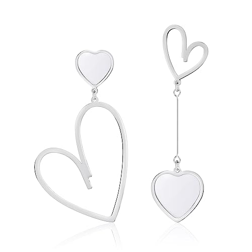 Linawe Brincos suspensos em forma de coração, brincos de aço inoxidável para mulher, brincos suspensos para casal, brincos para mulher
