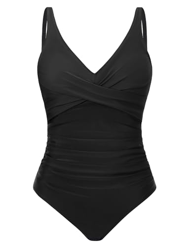 Tuopuda Calções de banho mulher redutor barriga fato de banho push-up com enchimento decote em V fatos de banho uma peça mono kini fato de banho natação surf swimwear para praia e piscina férias