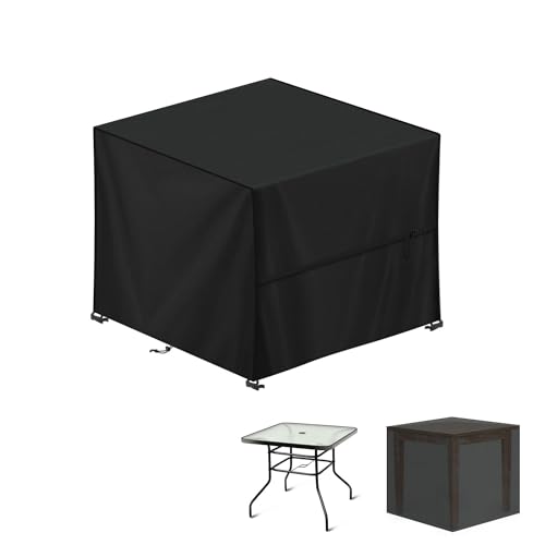 LAMUNI Capa de mesa de jardim, impermeável, 80 x 80 x 80 cm, capa para móveis de jardim, 420D, tecido Oxford, cobertura de mesa exterior, capa protetora de mesa, anti-vento, anti-UV