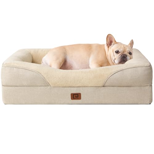 EHEYCIGA Cama ortopédica e viscoelástico para cães médios, 76 x 51 x 16,5 cm, Memory Foam Sofa para cães, lavável, cama de gato suave, bege
