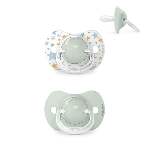 Suavinex, Embalagem de 2 chupetas com cetina fisiológica de silicone SX Pro, para bebés de 6 a 18 meses, tetina mais plana e flexível, respeita o desenvolvimento bucodental, sonhos azul