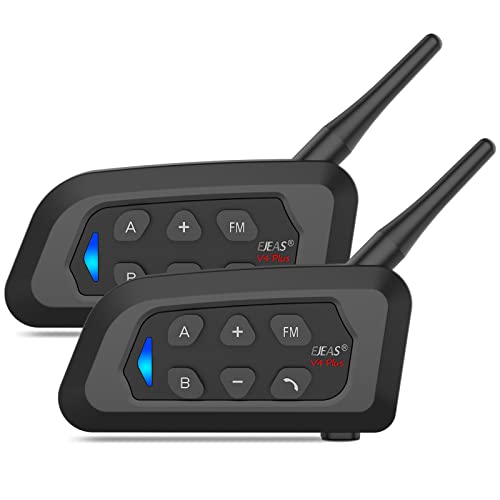 EJEAS V4 Plus Intercomunicador capacete moto, auriculares Bluetooth 5.1 com redução de ruído FM e CVC para Intercom Full Duplex de 4 pessoas (2 pacotes)