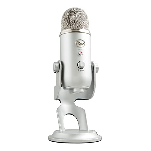Blue Microfone USB profissional Yeti para gravação, streaming, podcasting, radiodifusão, jogo, voz em off e muito mais, multipadrão, Plug'n Play em PC e Mac prateado