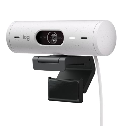 Logitech Brio 500 HD Webcam ajuste de luz, modo de exibição, Mics duplos com redução de ruído, cobertura de privacidade de webcam, suporta MS Teams, Google Meet, Zoom, cabo USB-C, webcam streaming -