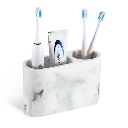 Luxspire Suporte de escova de dentes, 2 ranhuras porta-escova de dentes e pasta de dentes para casas de banho, suporte de escova de dentes elétrica de resina para bancada de toucador, acessórios casa