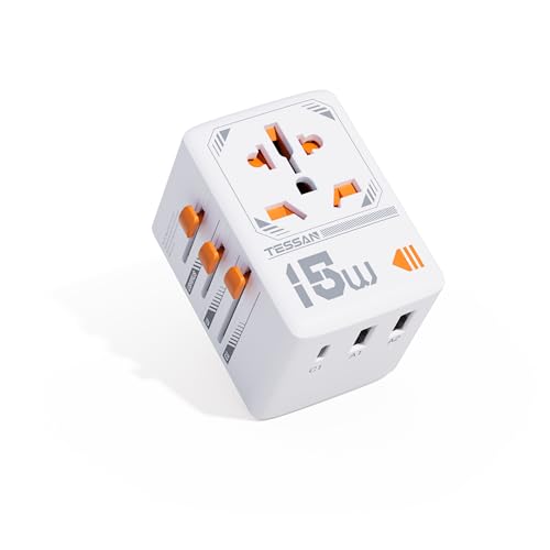 TESSAN Adaptador de tomada universal, adaptador universal de viagem com 1 USB C e 2 USB A, adaptador de tomada viagempour UK USA Japão Argentina Austrália