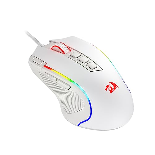 Redragon M612 Predator RGB - rato ótico para jogos, 8000 DPI com cabo com 11 botões programáveis e 5 modos retroiluminados, software compatível com botão de disparo rápido, cor branca