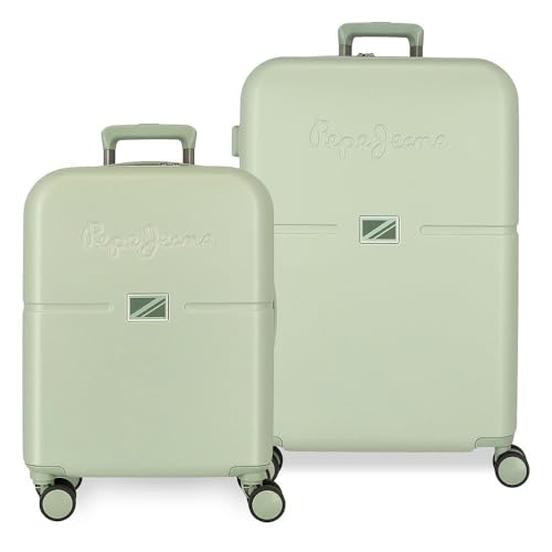 Pepe Jeans Accent Valise cabine, Deux compartiments, em polypropylène resistant et léger, 4 roulettes pivotantes, serrure à Combinaison latérale, par Joumma Bags, Verde claro, S, Ensemble de valises