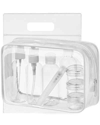 MOCOCITO Necesser transparente com 8 garrafas de viagem (máximo 100 ml) e 1 mala de voo para líquidos (20 x 20 cm, 1 l), bolsa de cosméticos impermeável para homem e mulher