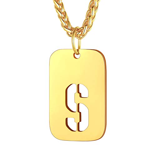 Bandmax Chapas militares letras iniciais de nome A-Z pendente Dog Tag com corrente espinho 55 cm 5 cm comprimento aço inoxidável três cores