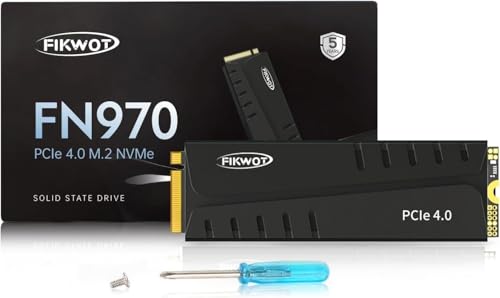 Fikwot FN970 2TB M.2 2280 PCIe Gen4 x4 NVMe 1,4 unidade interna de estado sólido com dissipador de calor: velocidades de até 7400 MB/s, configurar cache DRAM, SSD interno compatível com PS5