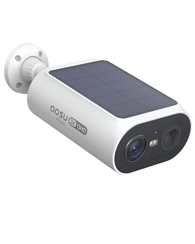 AOSU 3 MP Câmara de vigilância WiFi exterior solar e 1 câmaras, sem taxas mensais e painel solar integrado com 2,4 G/5 Ghz Wi-Fi, visão noturna colorida, 32 GB de armazenamento local
