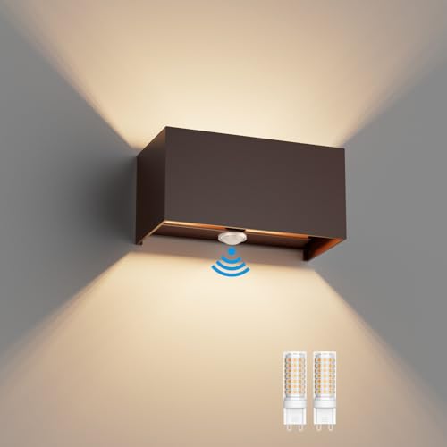 Klighten 1 peça 18 W aplique parede com sensor de movimento, aplicações IP54 com lâmpadas substituíveis G9 LED, 3000 K candeeiro de parede interior / exterior ângulo ajustável candeeiro de parede,