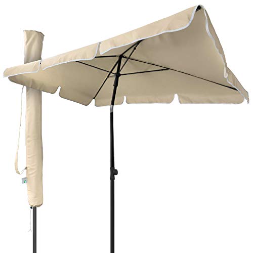 VOUNOT Guarda-sol retangular para terraço, jardim, praia, varanda, piscina, pátio, 200 x 125 cm, para-sol exterior com capa protetora, proteção UV 50, bege