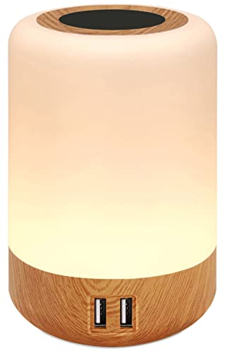 salipt Luz de presença LED, com 4 portas de carregamento USB, candeeiro de mesa de cabeceira inteligente, controlo tátil, regulável, temporizador, mudança de cor RGB para crianças, quarto