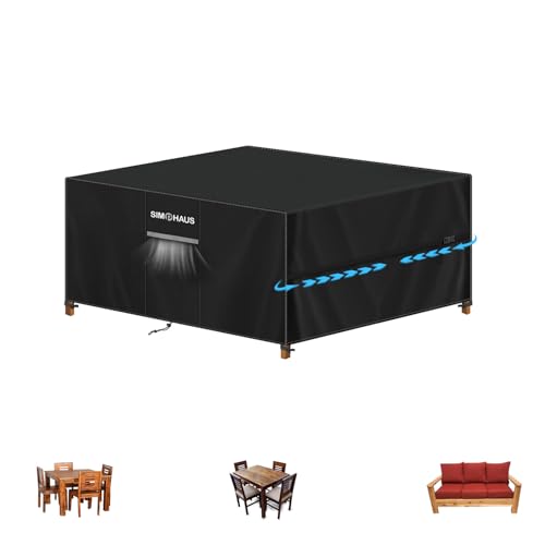 SIMPHAUS Capa mesa exterior impermeável capa para móveis de jardim exterior, tecido Oxford 420D, cobertura para móveis de exterior com saídas de ar, capa de mesa e cadeiras exterior retangular, 130 x