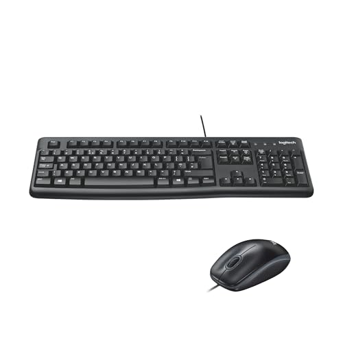 Logitech MK120 Combo teclado e rato ótico com cabo para Windows, teclado de tamanho completo, USB Plug-and-Play, compatível com PC e portátil, disposição QWERTY espanhol - preto