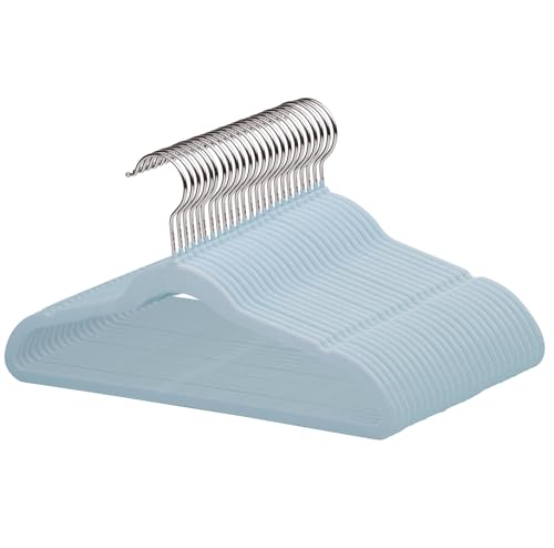 MangoKit Cabides antiderrapantes de veludo para crianças, pacote de 32 cabides de feltro que economizam espaço para roupas e casacos de crianças e adolescentes, cor azul