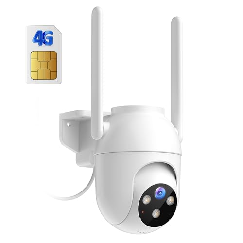 4G LTE Câmara de vigilância exterior com Sim: 2 K HD câmara de vigilância interior - 360 ° PTZ vigilância sem internet visão noturna em cores detetor de movimento IP66 - cabo