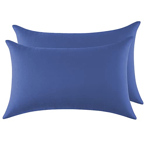 Fronha 100 % algodão 43 x 63 cm, 2 peças, conjunto de 2 fronhas de almofada de algodão macia, sem fecho de correr escovado com fecho de envelope, azul
