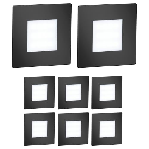ledscom.de 8 LED luz de escada/luz de parede embutida FEX para interior e exterior, angular, preto, 85 x 85 mm, branco frio
