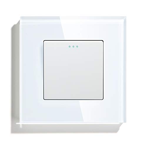 BSEED Interruptor de luz 1 gangue 1 via, interruptor com moldura de vidro, interruptor de luz de botão de pressão de 10 Amp branco, interruptor de alavanca 86 mm