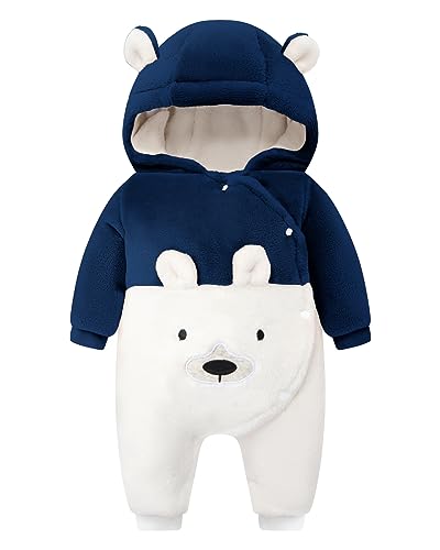 WYTbaby Bebé meninos meninas macacão de lã de macaco com capuz manga comprida pêlos inverno pijama infantil fato de dormir recém-nascido Onesie