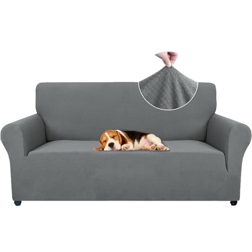 Ystyle Capa para sofá de 2 lugares, capas de sofá ajustáveis com apoios de braços, capa grossa para sofá anti-gatos cães e animais de estimação, moderna cobertura antimanchas, lavável, cinzento claro