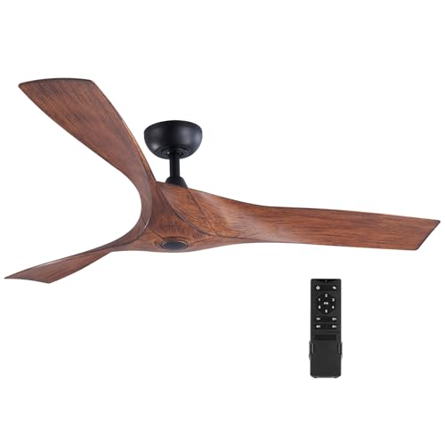 VONLUCE Ventoinha de teto de 132 cm, sem luz e controlo remoto, ventilador moderno de 3 pás, com temporizador, 6 velocidades, motor reversível, design baixo para sala de estar, cozinha ou quarto