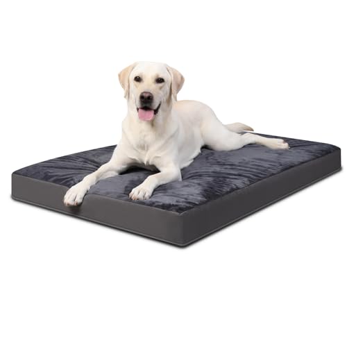 Favodormir Cama para cães grande ortopédica, colchão para cães, colchão lavável, base antiderrapante, cinzento escuro 91 x 69 x 7 cm