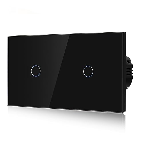 BSEED Interruptor tátil luz de parede, interruptores interruptor modernos, painel de vidro com luz piloto, sem função Wifi, 1 gangue 2 via, 157 mm preto