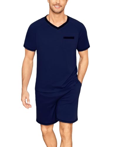 Litherday Pijama homem verão algodão pijamas homem manga curta conjunto de pijama xadrez roupa de dormir 2 peças bolsos S-XXL