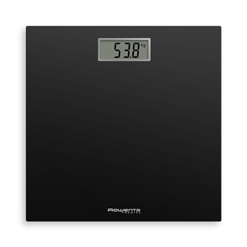 Rowenta BS1400 Premiss - Balança de casa de banho com ecrã LCD, design fino de 2 cm de altura, até 150 kg e 100 g precisão, ligar e desligar automático, preto