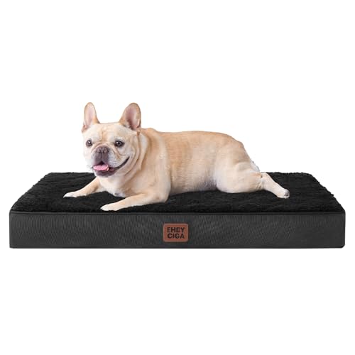EHEYCIGA Cama ortopédica cães médios, 76 x 51 x 9 cm, colchão de cão com espuma de caixa de ovos, tapete de cão lavável, Dog Bed, preto
