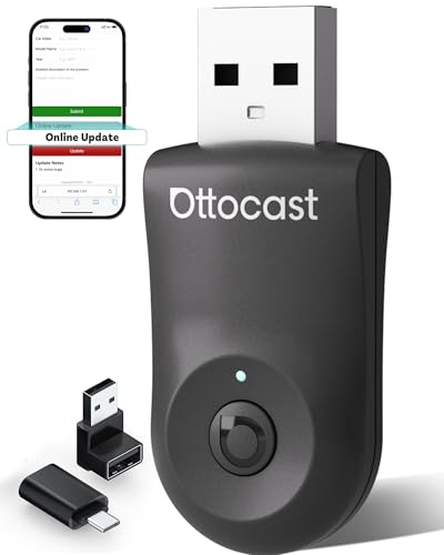 Novo 2025 Ottocast Mini Flow – adaptador sem fios CarPlay e Android Auto, Dongle 2 em 1, Plug & Play, compatível com iPhone e Android, para carros desde 2016 (não compatível com BMW/Tesla)