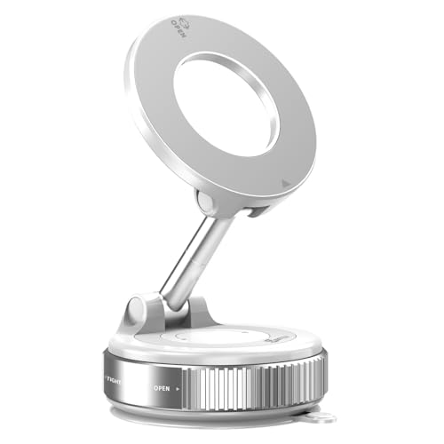 MSXTTLY Suporte magnético para telemóvel para carro [Vmag-S1], suporte móvel portátil para carro ventosa com mag-Safe, ajustável 360°, compatível com iPhone 16 Pro MAX - 15 14 13 12 e Android, branco