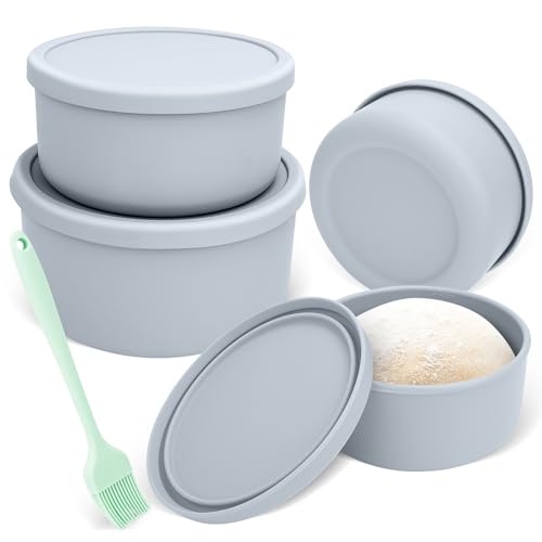 GIOVARA Caixa de bolas para pizza com tampa de 4 peças caixas para pizza com tampa, caixa de silicone antiaderente caixa de massa para pizza para micro-ondas, fritadeira de ar e congelador