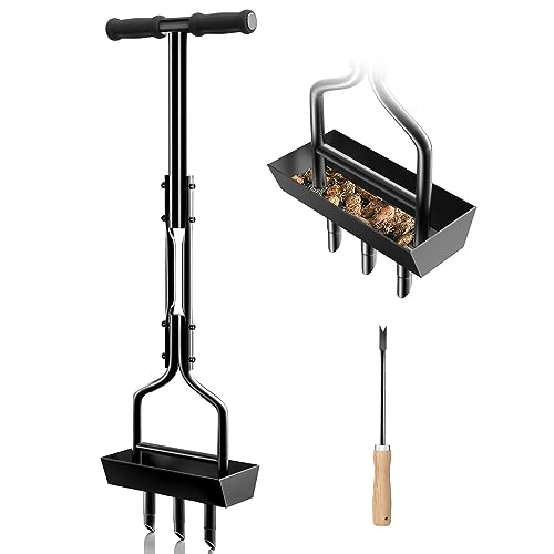 Aerador de relva, EEIEER Escarificador de relva manual aerador de relvado com bandeja de armazenamento e ferramentas de jardim, ar pesado alargador de relva para compactado do solo