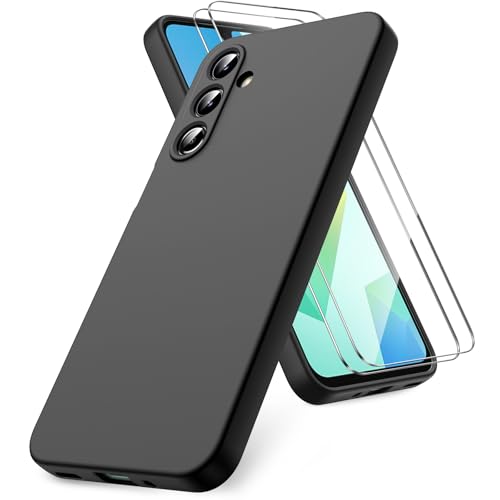 Vansdon Capa compatível com Samsung Galaxy A16 4G/5G, 2 unidades protetor ecrã em vidro temperado, silicone líquido gel ultra suave capa - preto