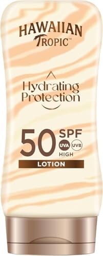 HAWAIIAN Tropic Hydrating Protection SPF 50 - Loción Solar Protectora con Cintas de Seda Hidratantes, Resistente al Agua hasta 12 Horas, Crema