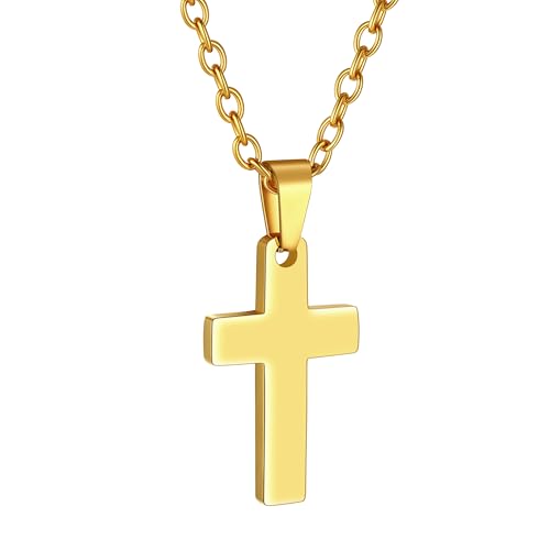 PROSTEEL Pendente em cruz simples em aço inoxidável com corrente malha trigo de 60 cm pendente religioso para homem mulher