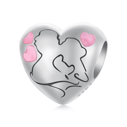 NINGAN Charm ciondolo in argento sterling 925 'I Love You 'Zircone lucido pendente a forma di cuore Adatto per collana del braccialetto delle donne San Valentino presente della festa della mamma